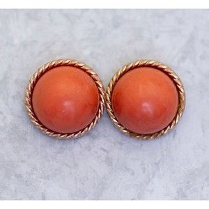 Vintage Orange Circle Spiral Earrings, Bohemian Clip On Earrings - CF1